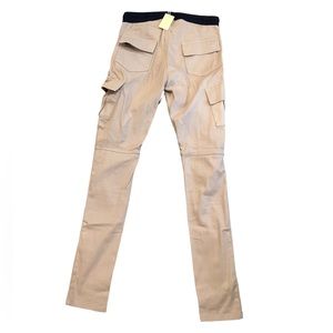 MNML NEW tan cargo pants black elastic waist Sz L